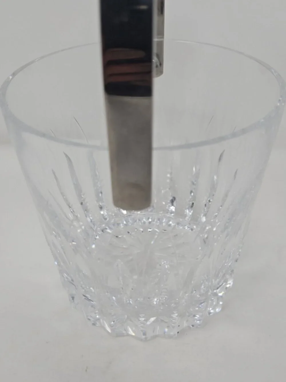 Vintage MCM Brilliant Cut Crystal Glass Chrome Mini Ice Bucket Hollywood Regency